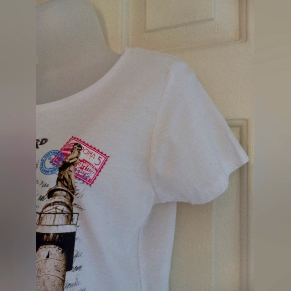 B&C COLLECTION Tee White Rome Italia Italy Graphic Short Sleeve Size Medium - Picture 7 of 14
